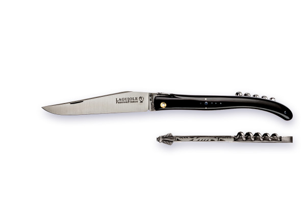 Grand-LAGUIOLE PassionFrance LUXE 12cm, corkscrew, black buffalo norn, decorated spring, design RB mof²