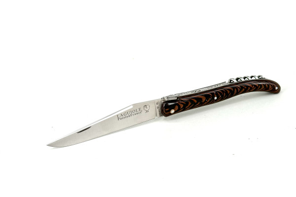 Grand-LAGUIOLE PassionFrance CUSTOM 12cm avec tire-bouchon, bois de perle, ressort guilloché, design R.B mof², 14C28
