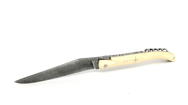 LAGUIOLE PassionFrance pièce unique / défense de mammouth blanc / lame damas inox forgé / tire-bouchon