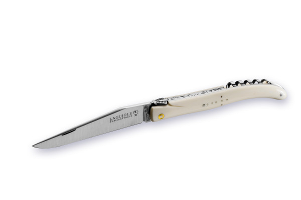 Grand-LAGUIOLE PassionFrance LUXE 12cm with corkscrew, decorated spring, white buffalo bone