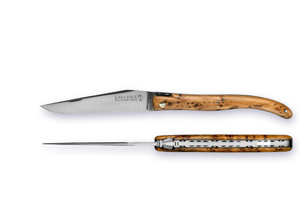 Grand-LAGUIOLE PassionFrance LUXE 12cm, Design R.B mof², decorated liners, pepper yew burl, 14C28