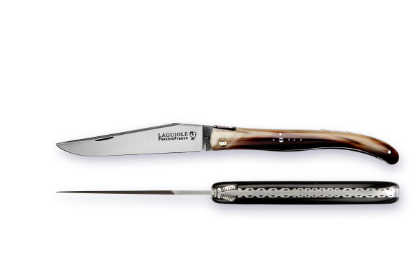 Grand-LAGUIOLE PassionFrance LUXE 12cm, Design R.B mof², dekorierte Platinen, Hornspitze