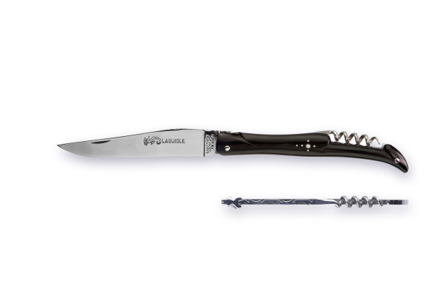 Grand-LAGUIOLE Atelier ARTO® série LUXE avec tire-bouchon, plein manche sans mitres / pointe de la corne noire