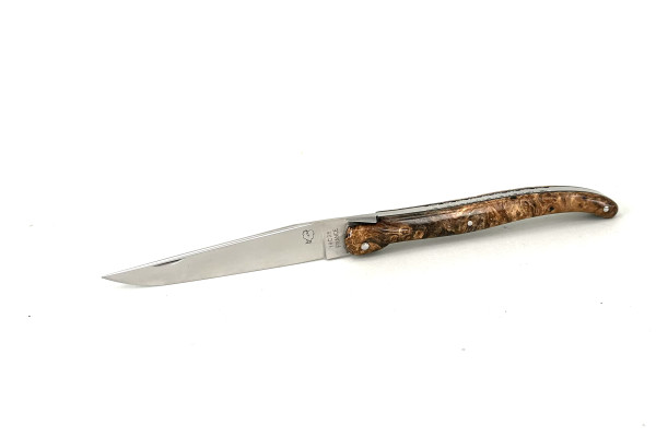 Grand-LAGUIOLE PassionFrance® CUSTOM extra large 13cm, mouche forgée, platines décorées, loup de châtaignier, 14C28